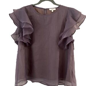 NEW Easel periwinkle flutter sleeve double ruffle blouse